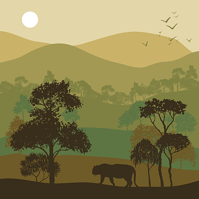 树木老虎风景矢量素材图片下载