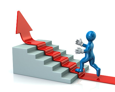 蓝人在红箭头上爬楼梯图片下载