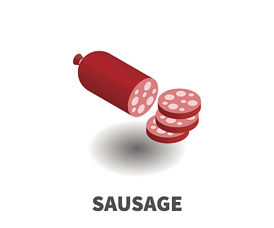 香肠图标，矢量符号在等距3D风格孤立在白色背景。图片下载