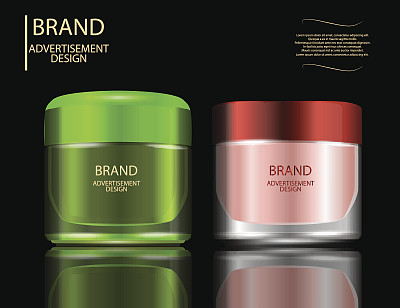 面霜瓶黑色背景，概念皮肤护理化妆品。奶油罐的模型。包装空白模板图片下载