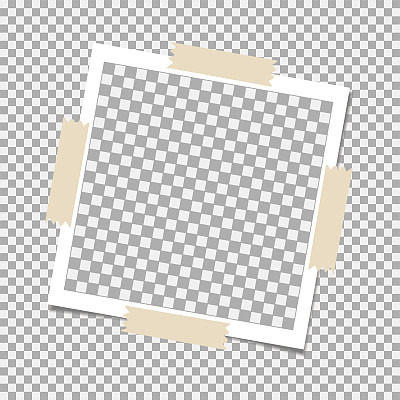 灰色背景上有胶带的相框。模板，为你的时尚照片空白图片下载