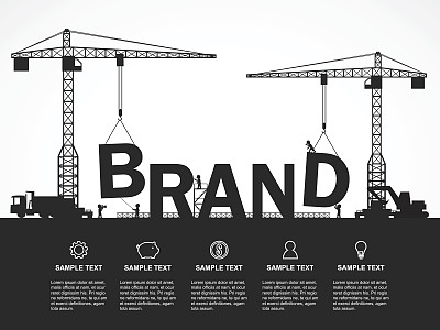 起重机与品牌建设。信息图表模板。矢量插图。图片下载