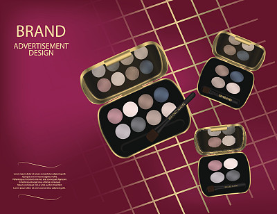 迷人的彩色眼影设置在闪闪发光的效果背景。模型三维现实矢量插图图片下载