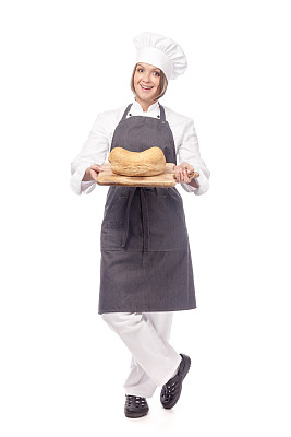 幸福女厨师孤立在白色的背景图片下载