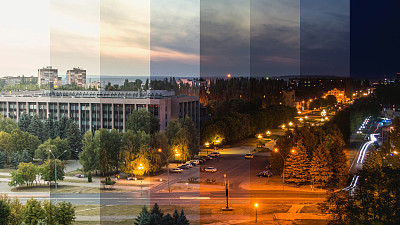 青年广场在市议会的夜晚，鸟瞰图图片下载