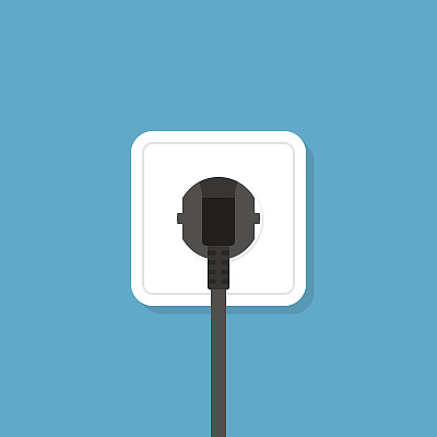 白色插座和黑色插头。平的风格图片下载