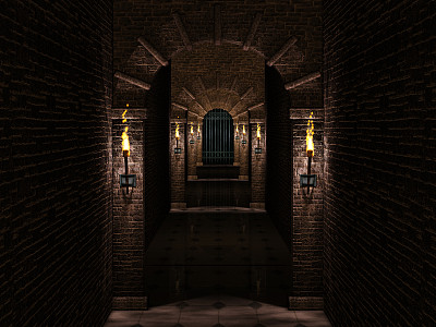 中世纪的走廊和铁城堡的大门图片下载