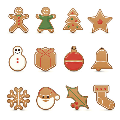 姜饼饼干矢量图标设置图片下载