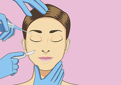 专家用设备给女性做面部整形手术。图片下载