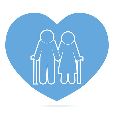 象征着爱的老夫妇。老人夫妇与心蓝色的图标图片下载