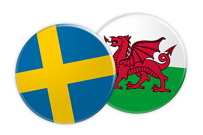 新闻概念:瑞典国旗按钮在威尔士国旗按钮，3d插图在白色的背景图片下载