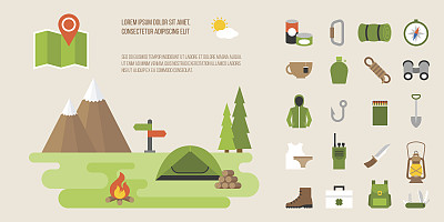 露营，徒步旅行，登山活动的信息图表图片下载