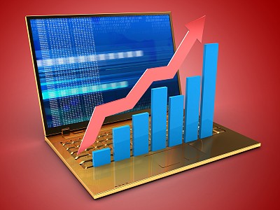 3d黄金电脑和上升图表图片下载