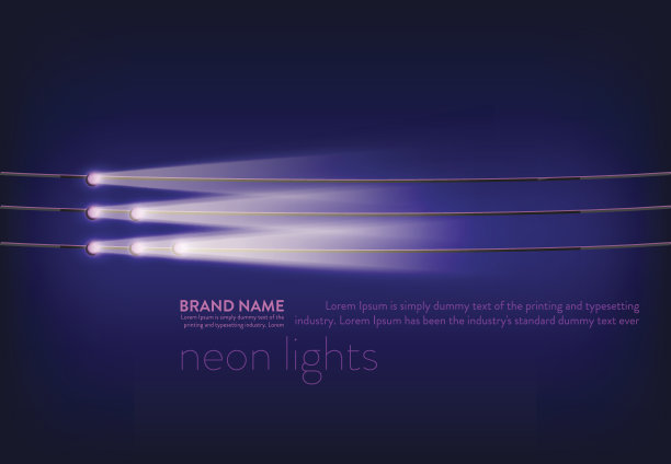 向量抽象紫色横幅用霓虹灯射灯，手电筒上的电线，光束，光线图片下载