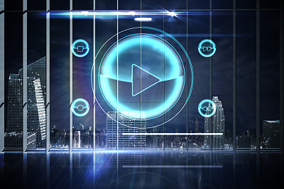 俯瞰城市的办公室全息界面素材图片