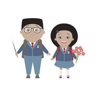 学校里，一对穿着校服的孩子，非裔美国人。向量的漫画图片下载