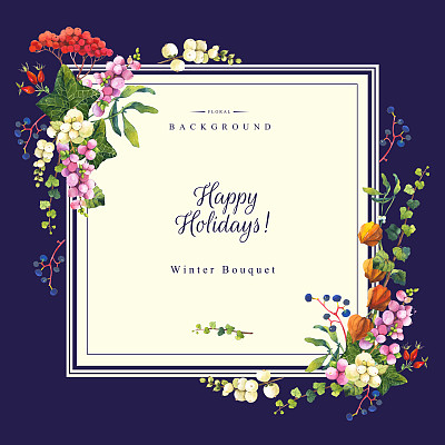 插图与水彩花。节日快乐。图片下载