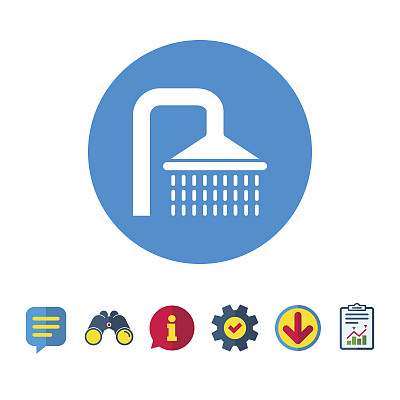 淋浴标志图标。灌洗用水滴符号。图片下载