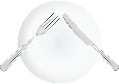 白色盘子和刀叉。顶视图孤立在白色背景图片下载