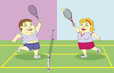 胖人在球场上打网球图片下载