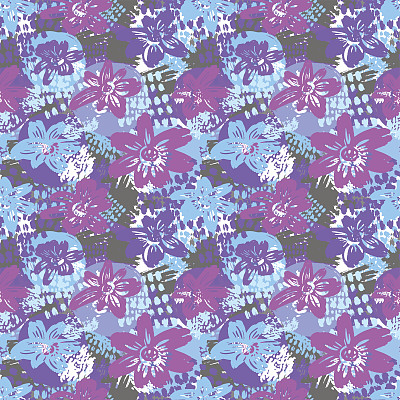 无缝向量植物图案。毛笔手绘涂鸦抽象化斜线花形状纹理。图片下载