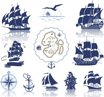 罗盘和帆船图标图片下载