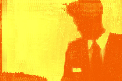 复古背景在红色和黄色与男人轮廓。图片下载