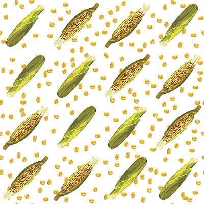 玉米载体玉米无缝模式。现实的植物插图。图片下载