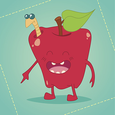 可爱可爱的微笑苹果。矢量插图。涂鸦幼稚图片下载
