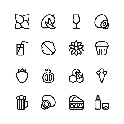 水果和沙漠图标在细线风格图片下载