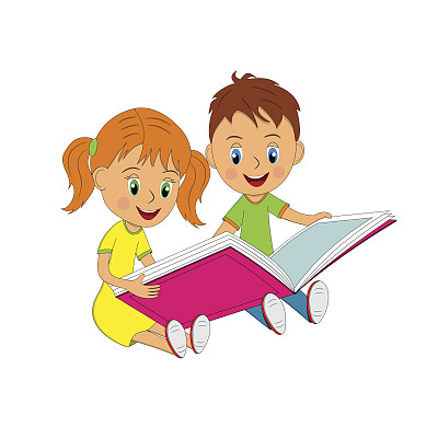 男孩和女孩坐在一起看书图片下载