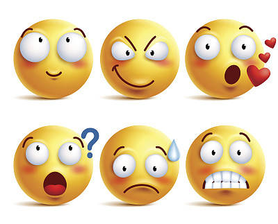 笑脸符号向量集。黄色的笑脸或带有表情的表情符号图片下载