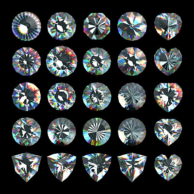 3d晶体，组合切割宝石，清楚的珠宝，钻石和辉煌图片下载
