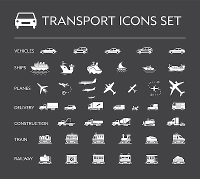 大图标车辆和交通工具集。图片下载