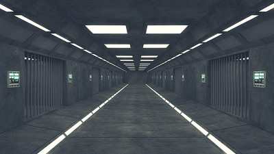 3 d渲染。未来的室内走廊宇宙飞船图片下载