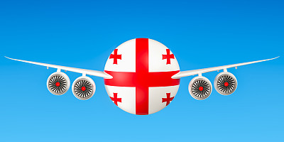 格鲁吉亚航空公司和飞行公司，飞往格鲁吉亚的概念。三维渲染图片下载