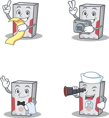 电脑字符与菜单照片服务员双目矢量插图图片下载