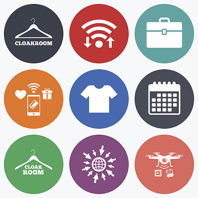 衣帽间的迹象。吊架衣柜图标。图片下载