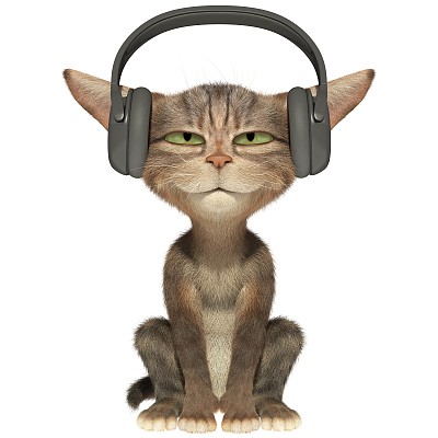 小猫戴着耳机听音乐图片下载