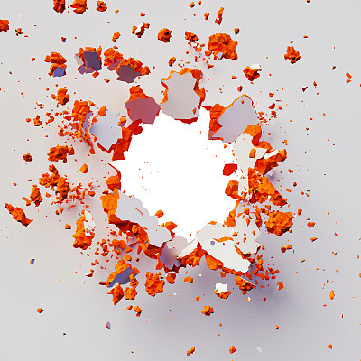 3d渲染，3d插图，爆炸，彩色墙壁，弹孔，破坏，抽象背景图片下载