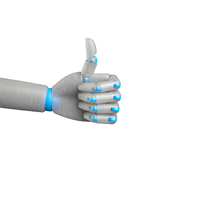 3d渲染，数字插图，机器人手，android手臂，手指手势，孤立在白色背景图片下载