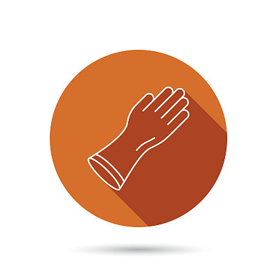 橡胶手套图标。乳胶手保护标志。图片下载