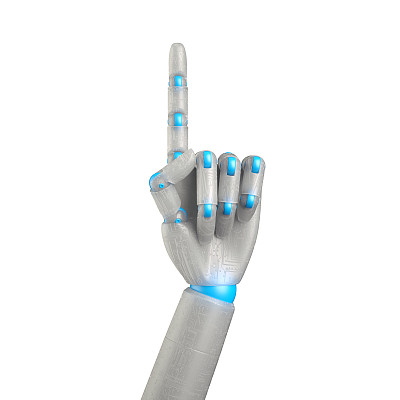 3d渲染，数字插图，机器人手，android手臂，手指手势，孤立在白色背景图片下载
