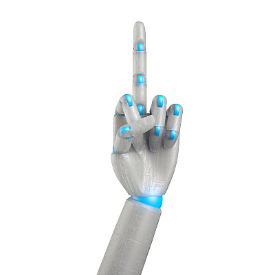 3d渲染，数字插图，机器人手，android手臂，手指手势，孤立在白色背景图片下载