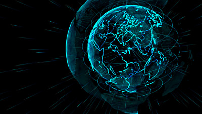 在空间插图上用网格线勾勒出地球的轮廓。未来世界的科技理念。全球互联网数字星球电信网络图片下载