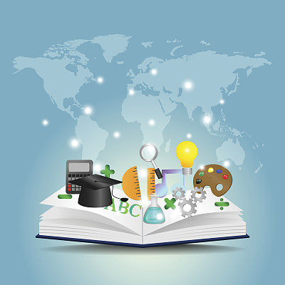 矢量教育理念、知识、开卷与图标、主题、信息图、背景图片下载