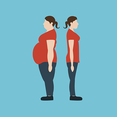 矢量插图。有胖有瘦的女人。减肥的概念。图片下载