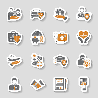 保险图标贴纸套装图片下载