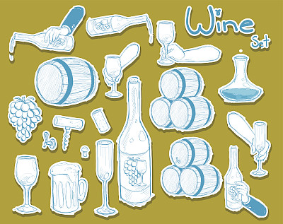 手绘葡萄酒元素图片下载
