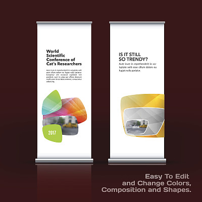 抽象的商业向量集现代卷上旗帜站设计模板，色彩柔和，形状圆润图片下载